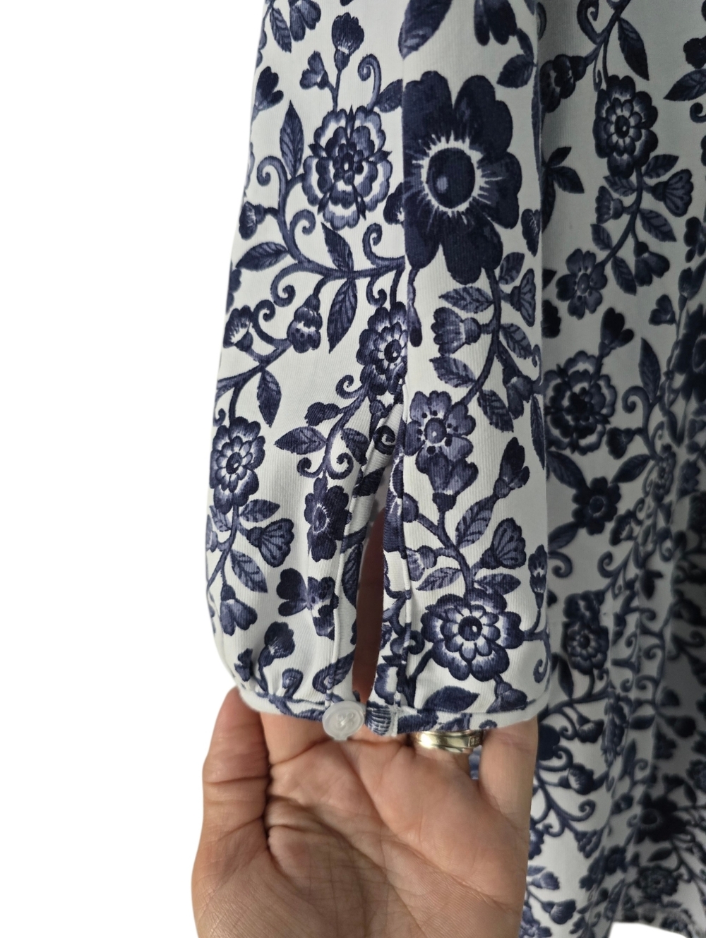 Duffield Lane Fiona Dress Morning Glory Navy Floral Pima Cotton Size Large - Picture 4 of 5